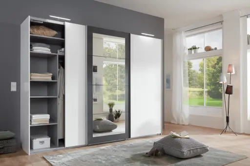 Schwebetürenschrank- B ca. 270 cm, Weiß, Spiegel
