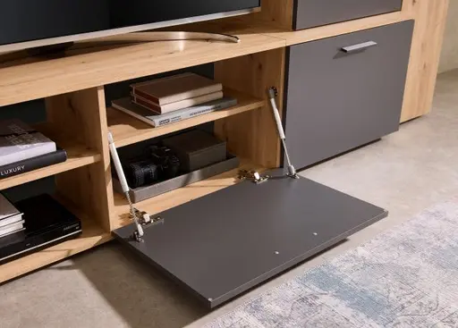 Wohnwand- Eiche  Dekor, Anthrazit