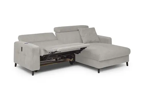 Ecksofa JANKO - 1-Sitzer mit Longchair rechts, Relaxfunktion motorisch, Stoff, Grau