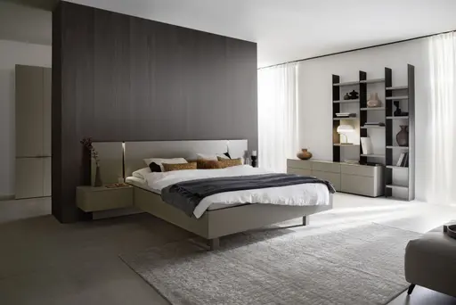 Bettanlage Matera - Liegefläche ca. 180x200 cm, Lack, Muschelgrau, Wildeiche, Coffee