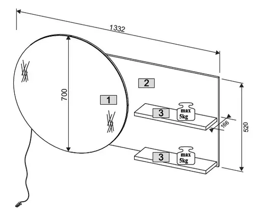 Garderobe - mit Beleuchtung, Riva Eiche Nachbildung, Basalt