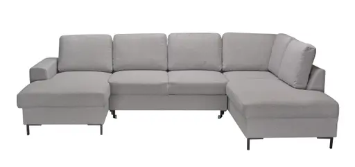 Wohnlandschaft - Longchair links, 2-Sitzer, Ecke rechts inkl. Schlaffunktion und Bettkasten, Stoff, Hellgrau