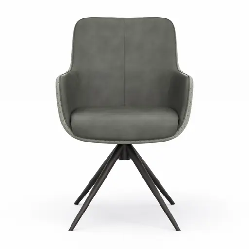 Armlehnstuhl Mis - Leder, Dunkelgrau, Stoff, Grau, Gestell Stativ