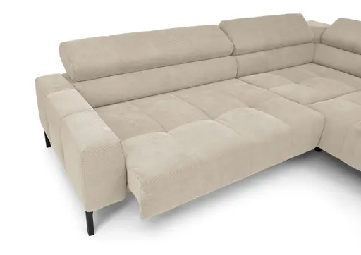   Ecksofa COLLEEN 2.0 - 2-Sitzer mit Ecke rechts, Sitzvorzug motorisch, Feincord, Sand