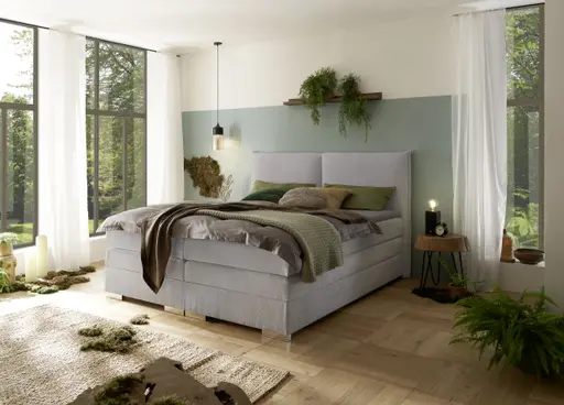 Boxspringbett SANDRIN L - Liegefläche ca. 180x200 cm, Stoff, Hellgrau