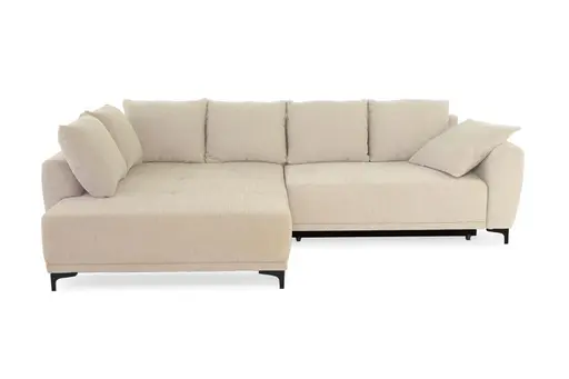 Ecksofa JACEK - 3-Sitzer, Ecke rechts inkl. Schlaffunktion mit Bettkasten, Stoff, Creme