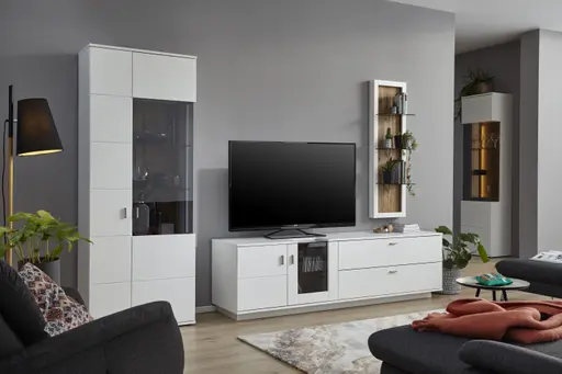 Wohnwand Rubia - Lack, Weiß