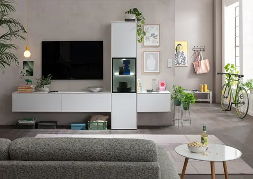 Wohnwand Medio - Lack, Weiß