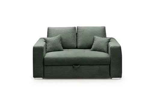Sofa JORDEN 2 - 2-Sitzer inkl. Schlaffunktion mit Bettkasten, Cord, Grün