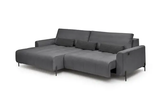 Ecksofa - Longchair links mit 2-Sitzer, Sitztiefe verstellbar motorisch, Stoff, Anthrazit