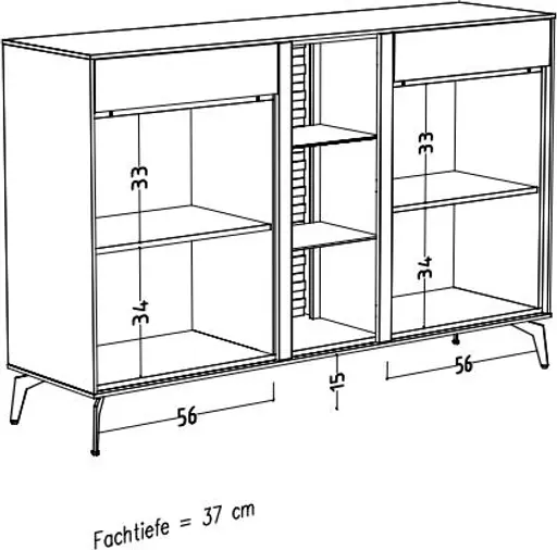 Sideboard - mit Beleuchtung, B ca. 159 cm, Weiß, Asteiche, Schwarz