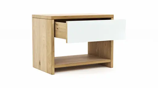 Nachtkommode New Jersey - Wildeiche massiv geölt, Weißglas matt