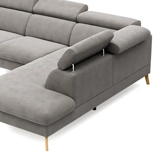 Sofa Maryville - 2,5-Sitzer mit Eckelement und Abschlussteil medium rechts, inkl. Schlaffunktion, Stauraum, Armlehne/Kopfteil verstellbar, Stoff, Grau
