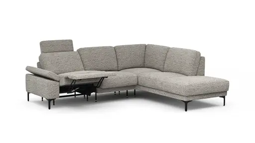 Ecksofa Matero - 2-Sitzer mit Ecke rechts inkl. Relaxfunktion motorisch und Sitzvorzug, Stoff, Graubeige
