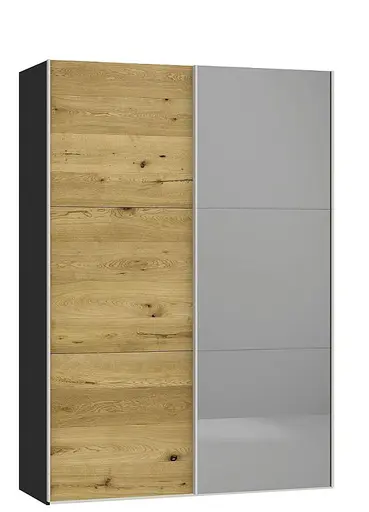 Schwebetürenschrank JOIN IT- B ca. 152 cm., Schwarz, Echtholz, Eiche, Spiegel, Dunkel