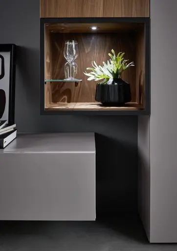 Wohnwand 4450 - Lack, Grau, Nussbaum