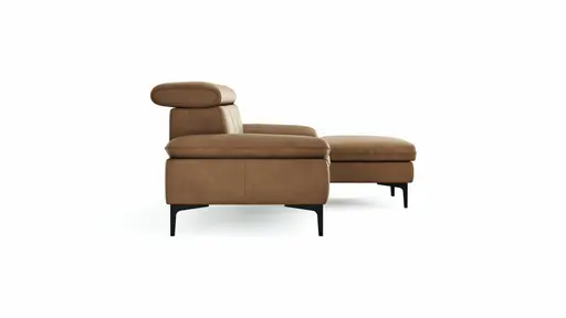 Ecksofa Felipa - 2,5-Sitzer mit Longchair rechts inkl. Kopfteil verstellbar, Leder, Cognac
