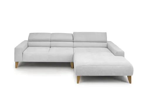 Ecksofa CHENOA - 2-Sitzer mit Longchair rechts, Kopfteil verstellbar, Stoff, Silbergrau