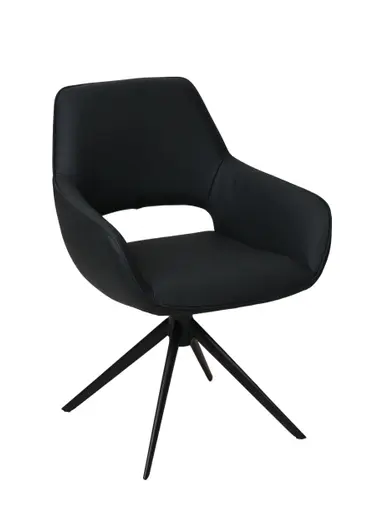 Armlehnstuhl MANOLJA - drehbar, Leder, Schwarz