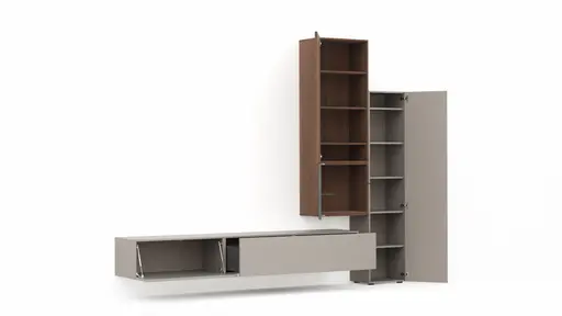 Wohnwand 4450 - Lack, Grau, Nussbaum