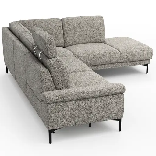 Ecksofa Matero - 2-Sitzer mit Ecke rechts inkl. Relaxfunktion motorisch und Sitzvorzug, Stoff, Graubeige