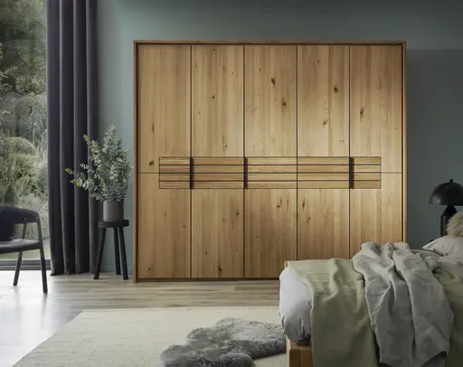 Drehtürenschrank Scottsdale - inkl. Passepartout und Beleuchtung, B ca. 257cm, Wildeiche massiv