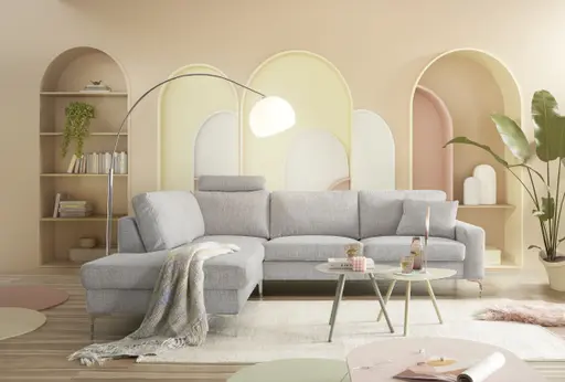 Ecksofa CALM 2.0 - Ecke rechts mit 2,5-Sitzer, Stoff, Silbergrau