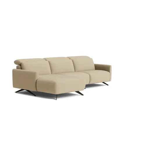 Ecksofa Arona - Longchair mit 2-Sitzer rechts inkl. 3x Kopfteil verstellbar, Stoff, Grau