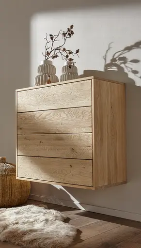 Sideboard Williston - Wildeiche bianco, Schubkastenfront sandgestrahlt