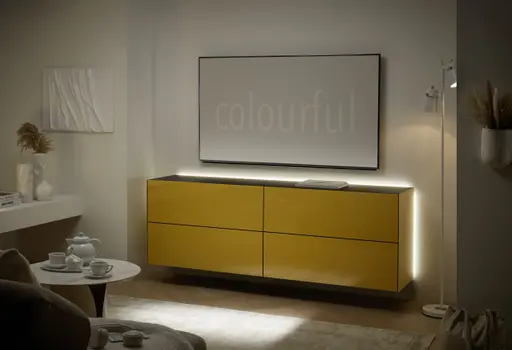 Lowboard - B ca. 181 cm, Goldgelb, Keramikoptik
