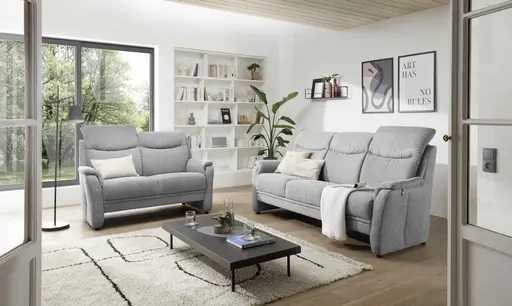 Sofa EM Sill - 3-Sitzer, mit Kopfteilverstellung, Stoff, Grau