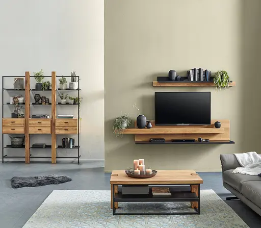 Regal Blackpool - Eiche massiv, Metall schwarz