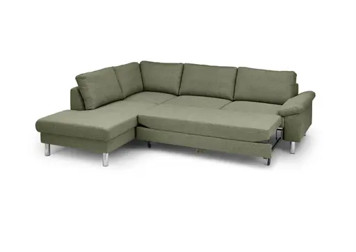 Ecksofa COOL - Ecke links mit 2,5-Sitzer, Querschläfer, Stoff, Hellgrün
