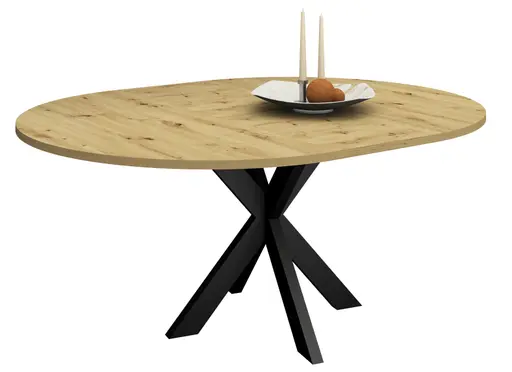 Esstisch - ausziehbar, Ø/H ca. 130x75 cm, Asteiche, Schwarz