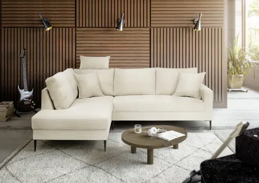 Ecksofa - Ecke links, 3-Sitzer, Stoff, Creme