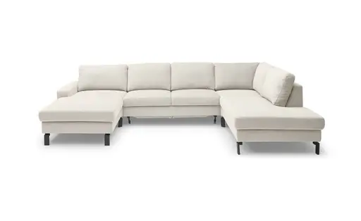 Wohnlandschaft CALM - Longchair links, 2-Sitzer, inkl. Schlaffunktion, Ecke rechts, Microfaser, Creme