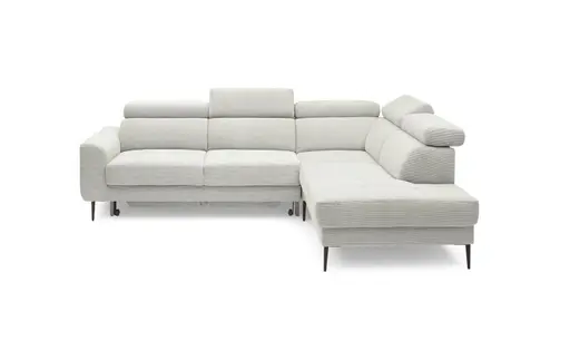 Ecksofa CHARIS - 2-Sitzer, Ecke rechts inkl. Schlaffunktion und Bettkasten, Microfaser, Creme