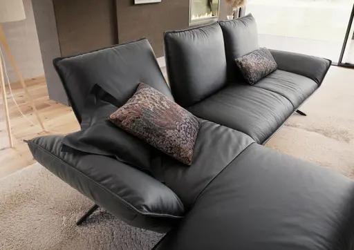 Ecksofa - Longchiar links mit 2-Sitzer, Rückenlehne/Armlehne verstellbar, Leder, Lava