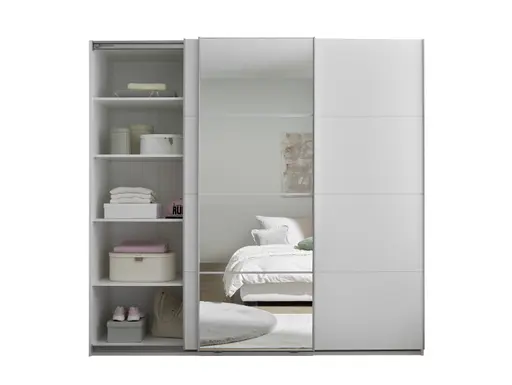 Schwebetürenschrank- B ca. 215 cm, Weiß, Spiegel