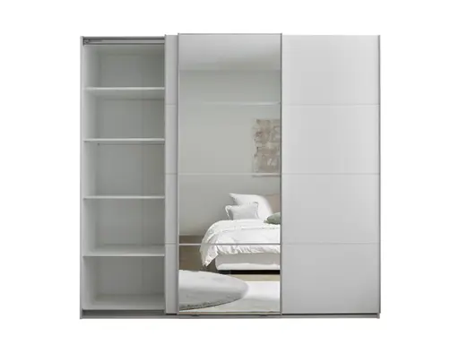 Schwebetürenschrank- B ca. 215 cm, Weiß, Spiegel