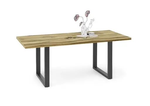 Esstisch - LB ca. 180x90 cm, Plankeneiche, Schwarz