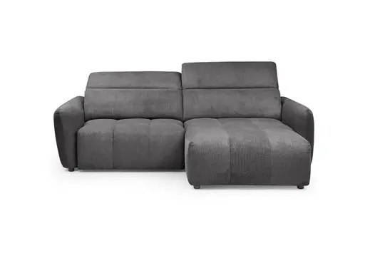 Ecksofa MADAN - 1,5-Sitzer mit Longchair rechts, Sitztiefe verstellbar motorisch, Kopfteil verstellbar, Stoff, Graphite
