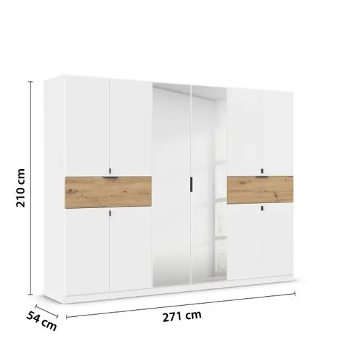 Drehtürenschrank- B ca. 271 cm, Weiß, Eiche Dekor, Spiegel