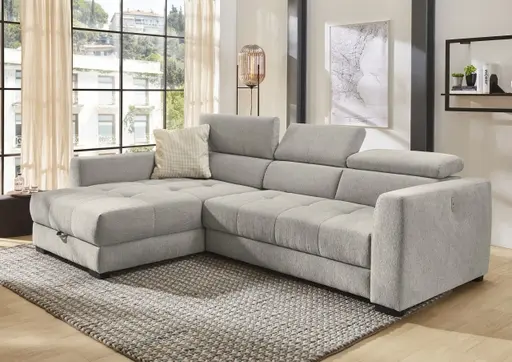 Ecksofa - 2-Sitzer, Ecke rechts, Stoff, Grau