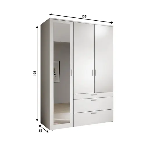 Drehtürenschrank- B ca. 135 cm, Weiß, Spiegel