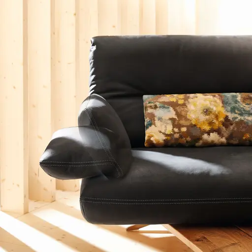 Ecksofa - 1-Sitzer mit Longchair rechts, Rücken/Armlehne/Sitztiefe verstellbar, Leder, Schwarz