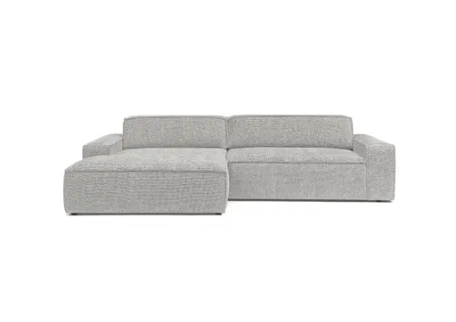 Ecksofa - Longchair links mit 2-Sitzer, Sitzvorzug motorisch, Stoff, Silbergrau