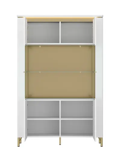 Vitrine - mit Beleuchtung, Alpinweiß, Goldfarben, Weiß Hochglanz