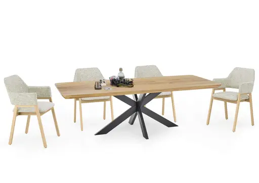 Esstisch - LB ca. 240x100 cm, Wildeiche massiv geölt, Schweizer Kante mit abgerundeten Ecken, Schwarz