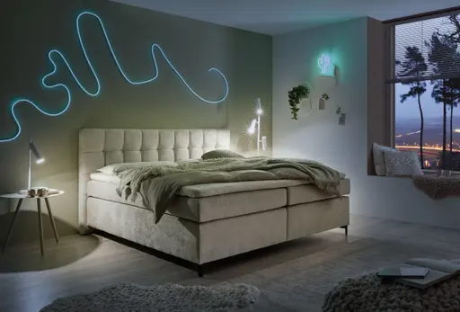 Boxspringbett HINDA- Liegefläche ca. 180x200 cm, Stoff, Beige, Bonell, Inkl. Topper